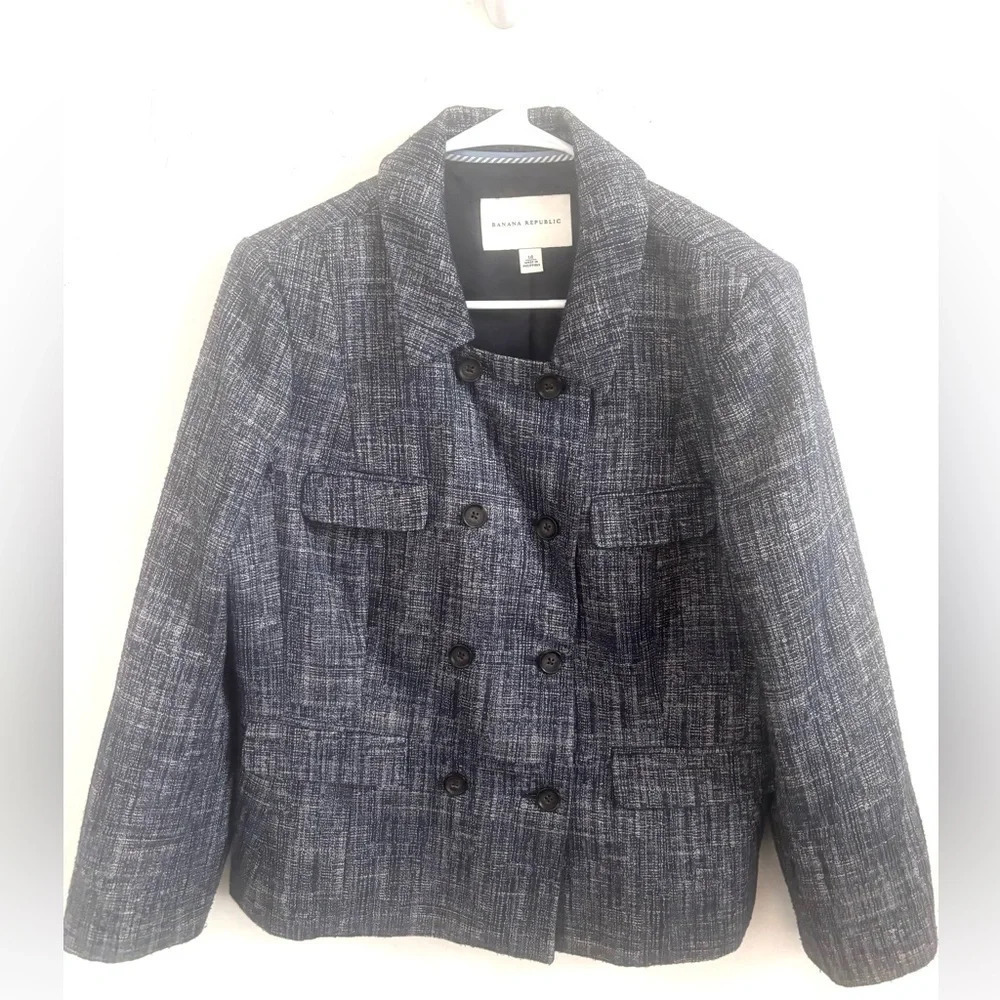 Banana Republic Navy Textured Double-Breasted Blazer